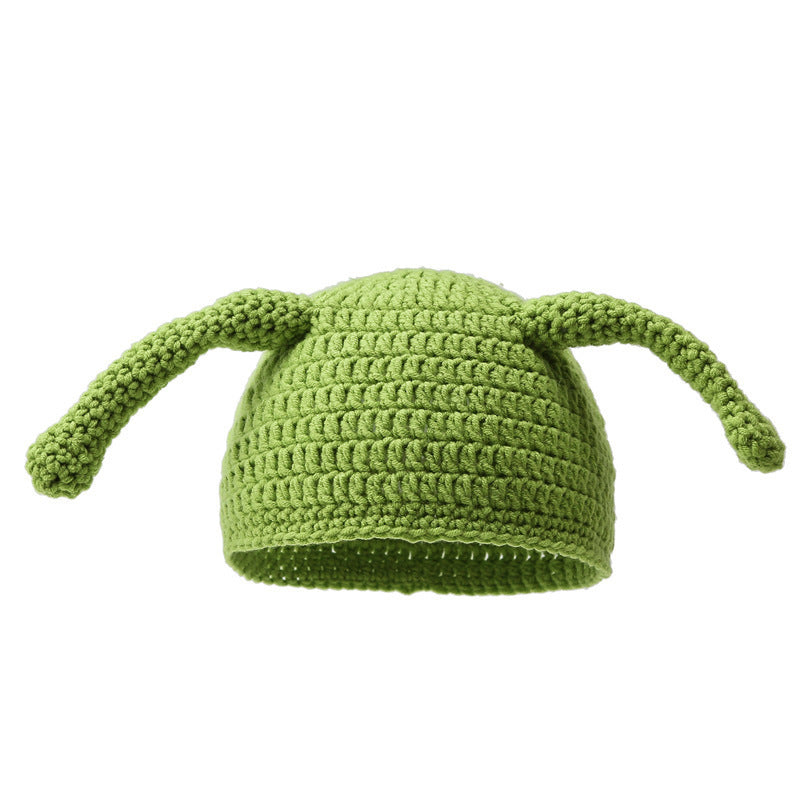 Wholesale Funny warm wool hat for women autumn and winter long braid green knitted pullover hat trendy thickened